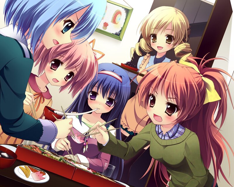 Anime Girls Eating Bento — Blue