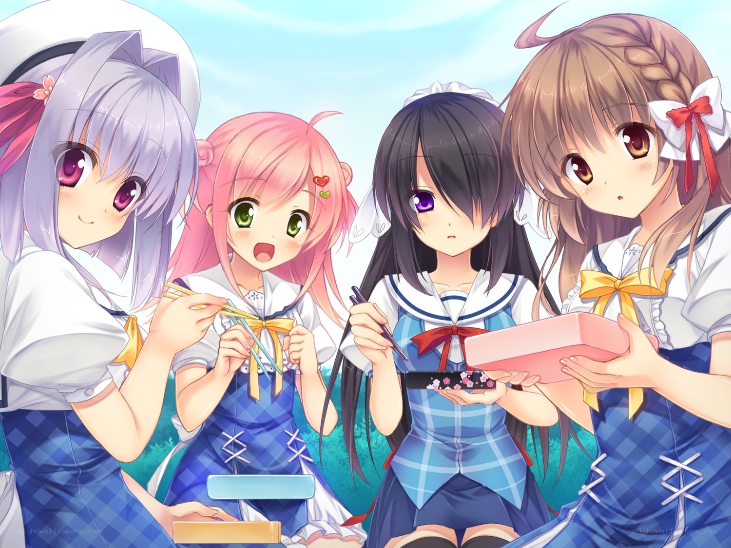 anime girls eating bento