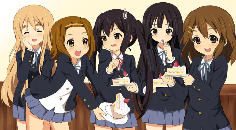 anime girls eating cake