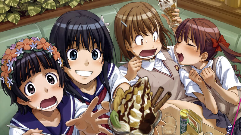anime girls eating dessert