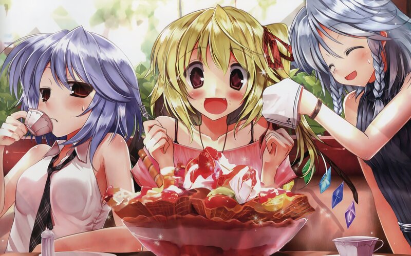 anime girls eating dessert