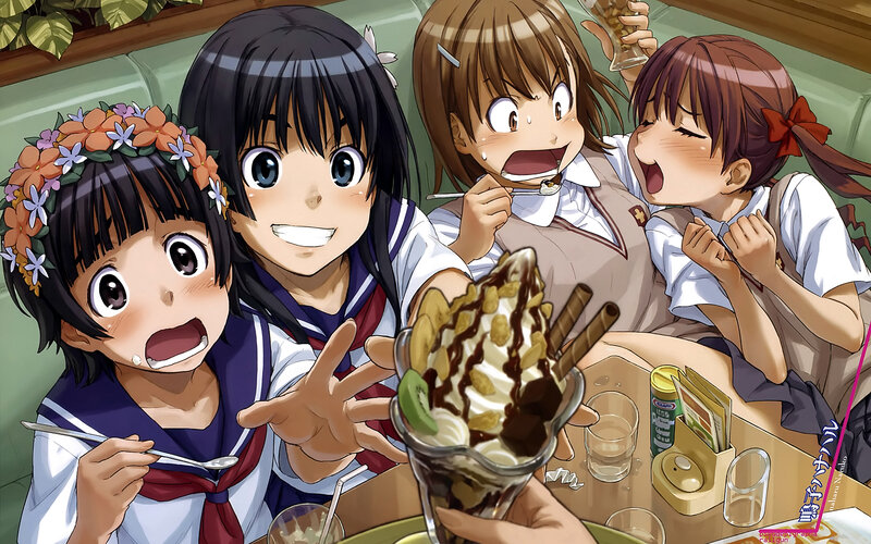 anime girls eating dessert