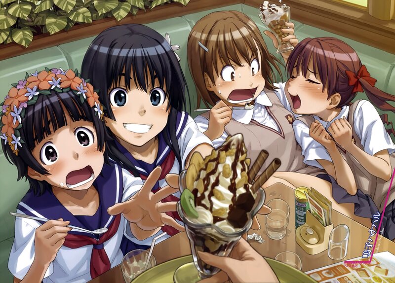 anime girls eating dessert