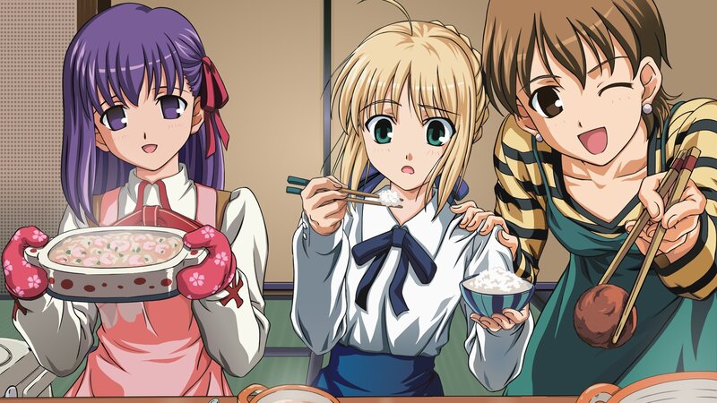 anime girls eating dinner