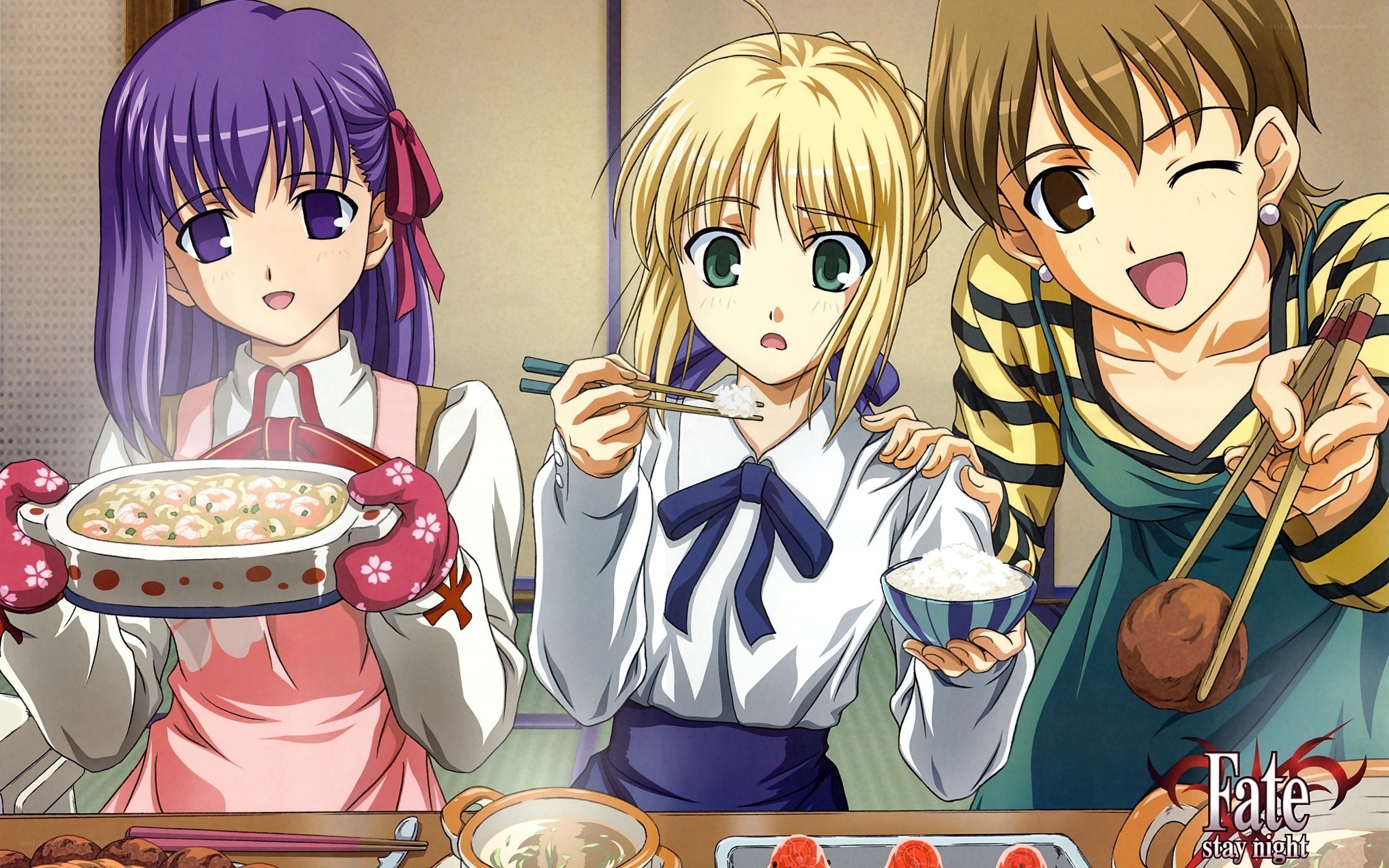 anime girls eating dinner