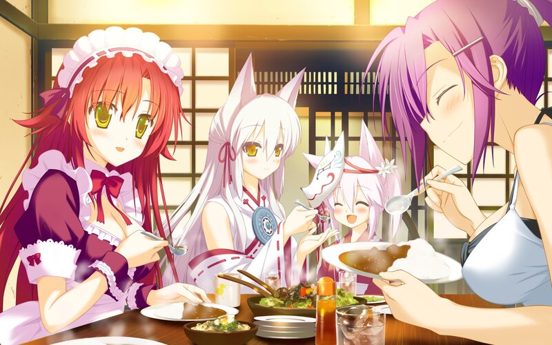 Anime Girls Eating Dinner — Purple