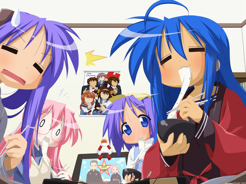 anime girls eating noodles