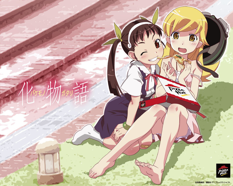 Anime girls eating pizza