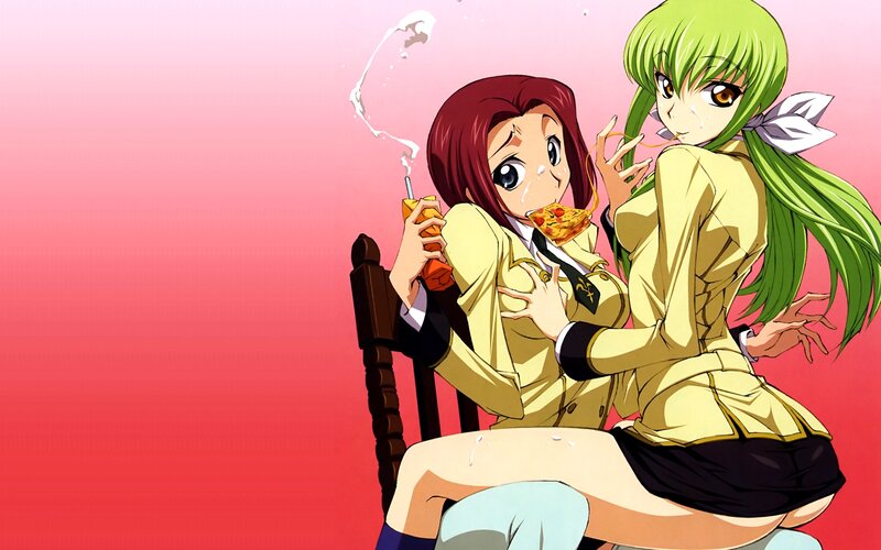 anime girls eating pizza