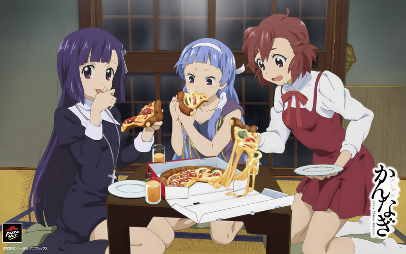 anime girls eating pizza