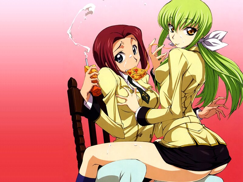 Anime girls eating pizza