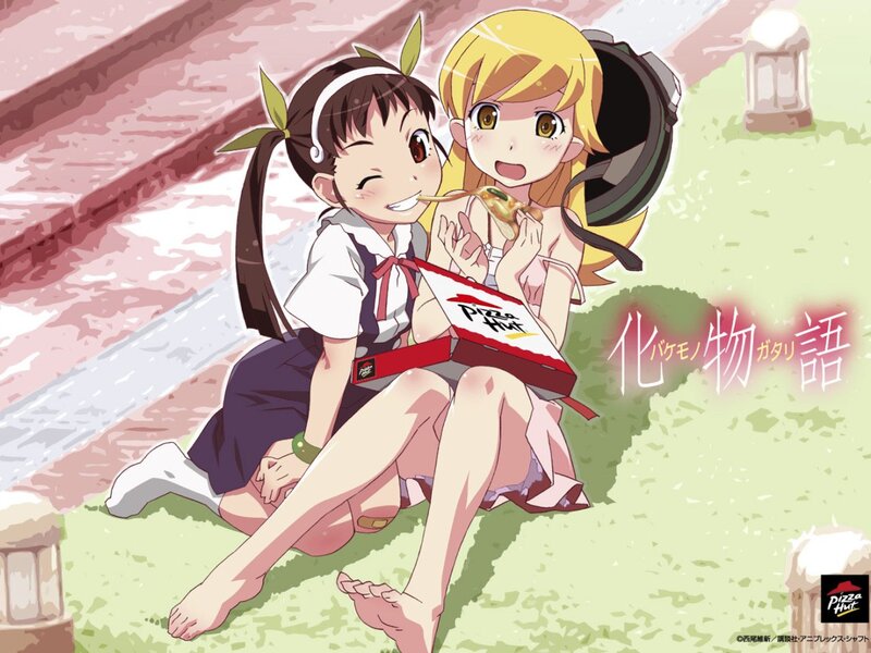 Anime girls eating pizza