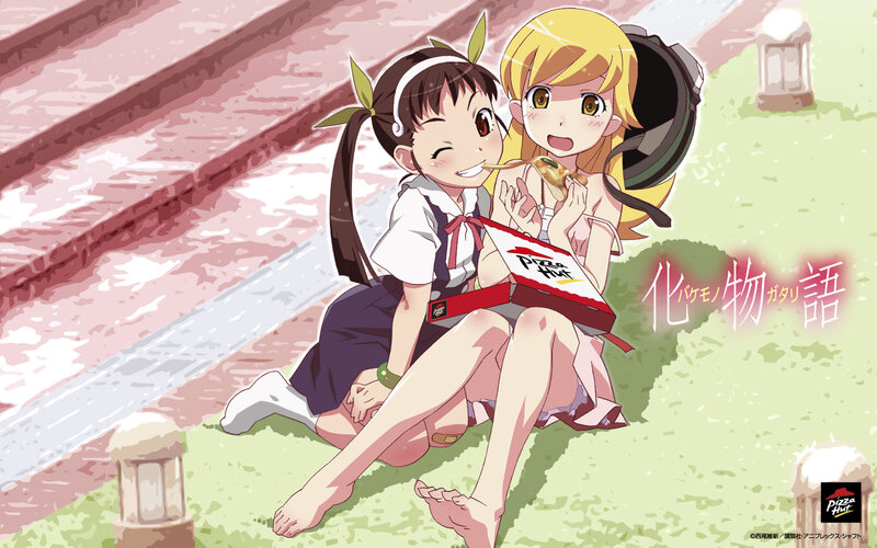 Anime girls eating pizza