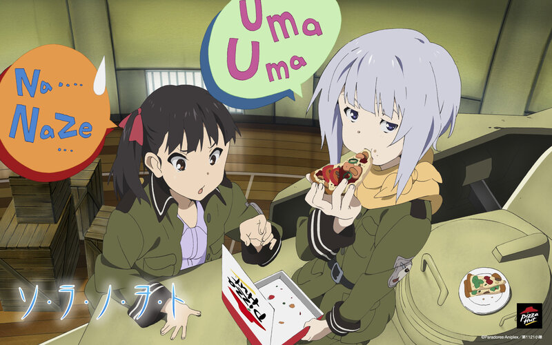 Anime girls eating pizza