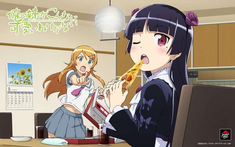 anime girls eating pizza