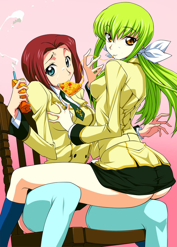 anime girls eating pizza