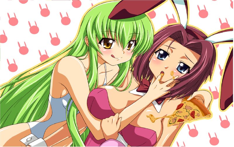 Anime girls eating pizza together