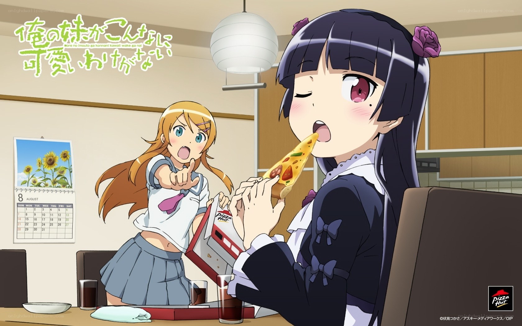 Anime girls eating pizza