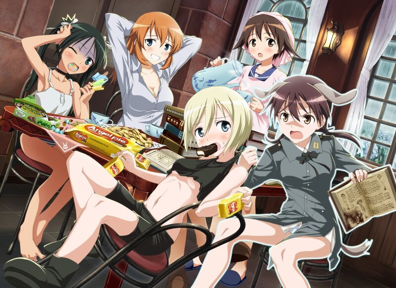 anime girls eating snacks
