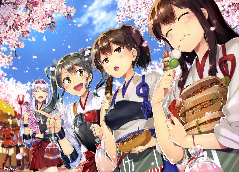 Anime Girls Eating Snacks — Pink, Joyful