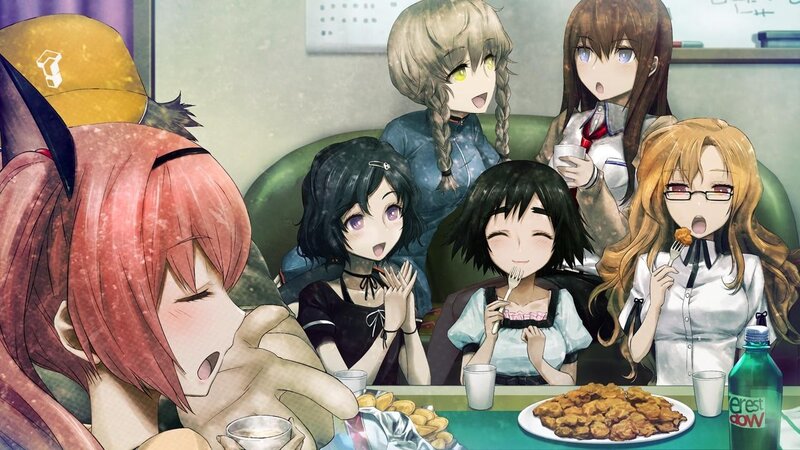 anime girls eating together