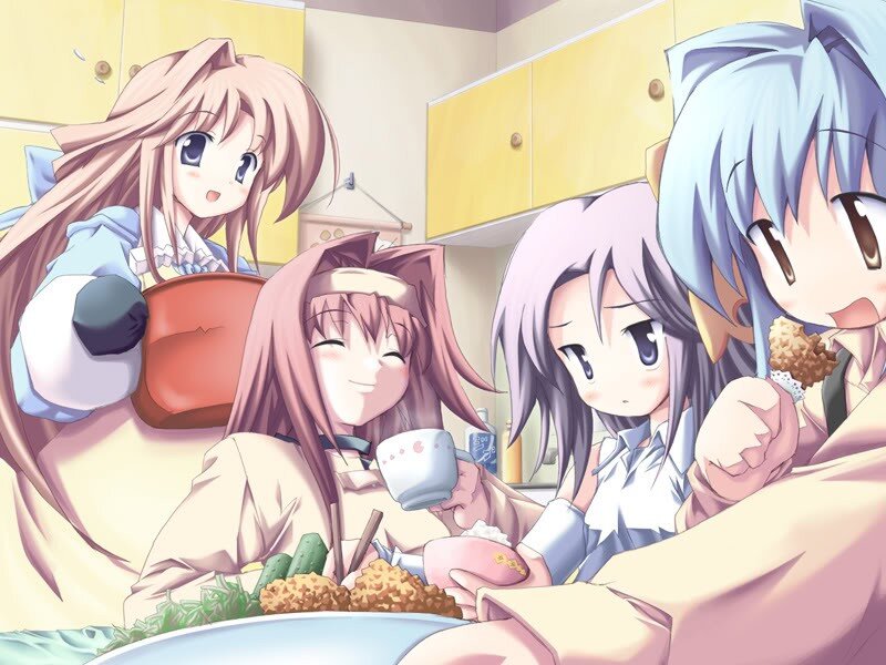 anime girls eating together