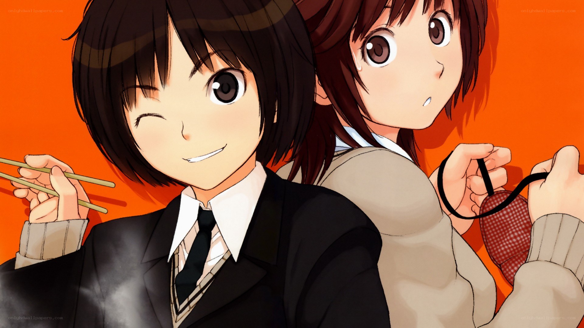Anime girls eating together
