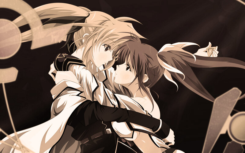 anime girls embracing