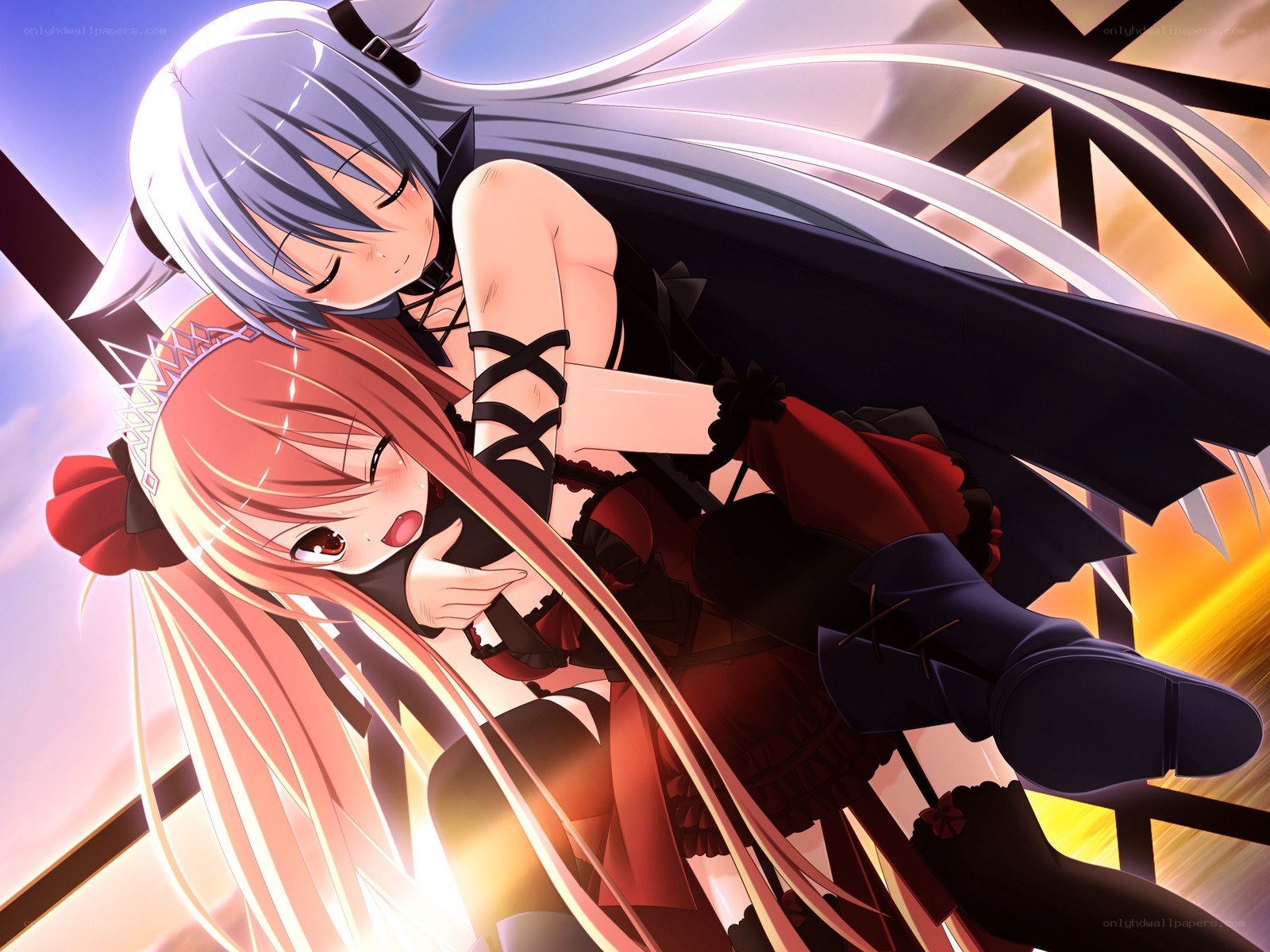 Anime girls embracing