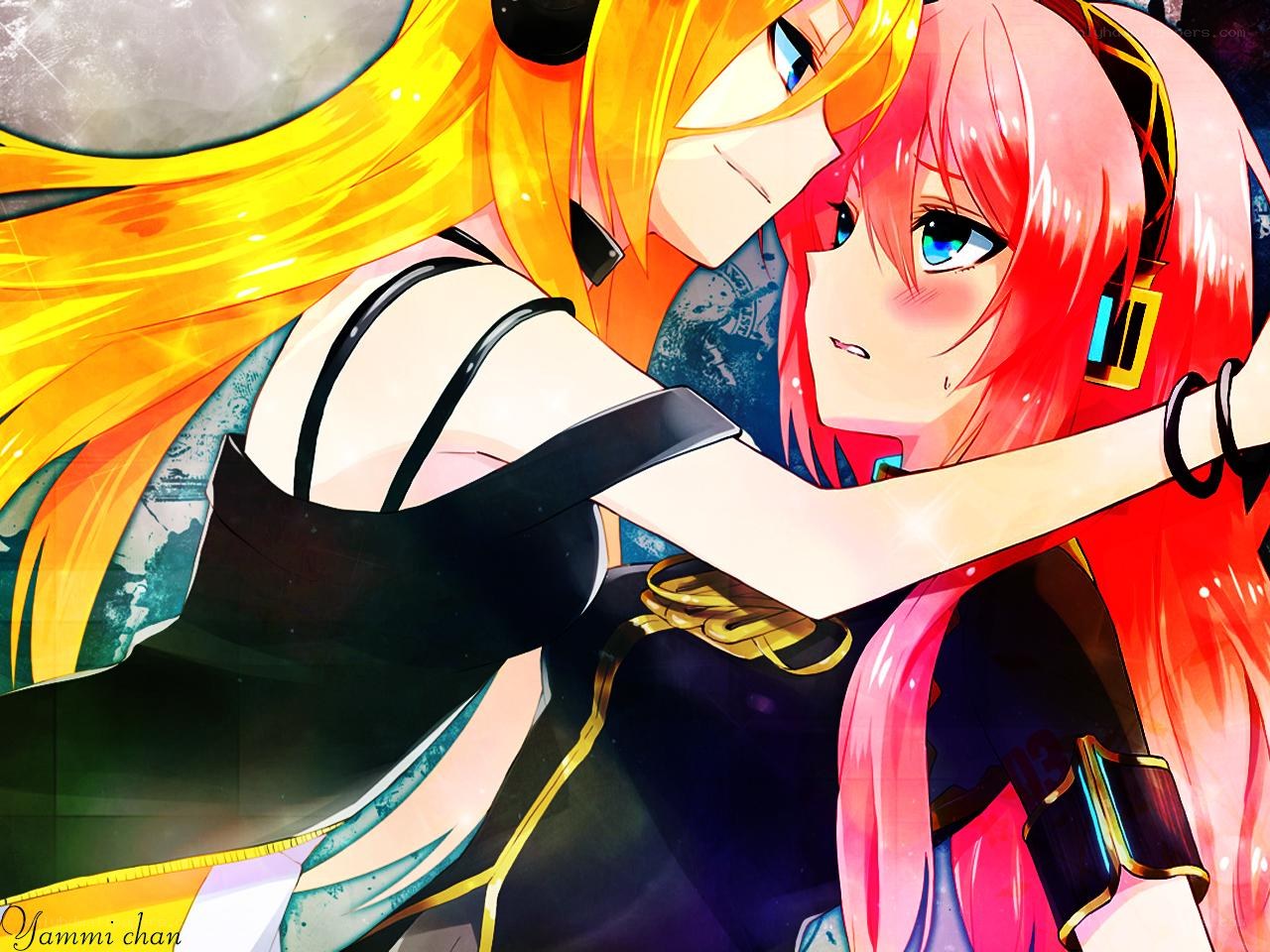 Anime girls embracing