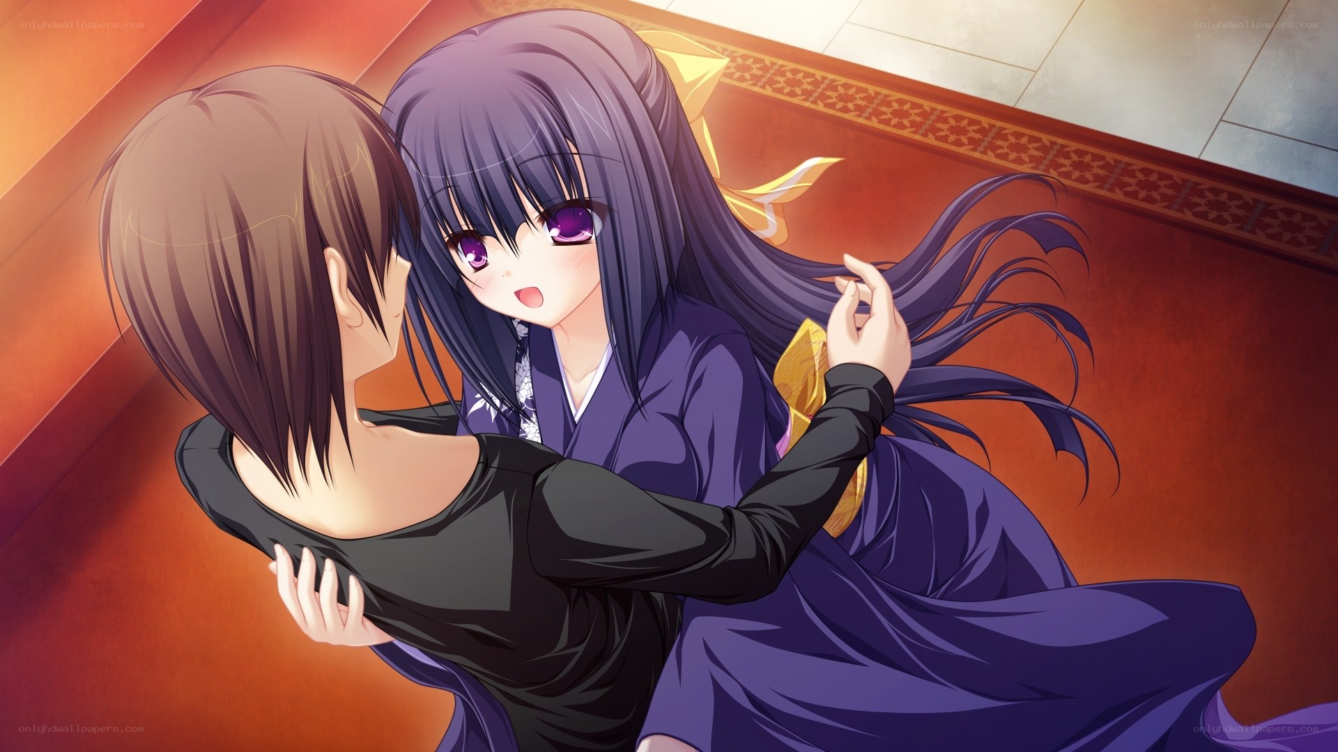 anime girls embracing