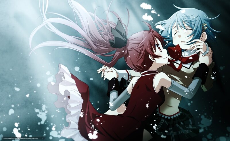 anime girls embracing underwater