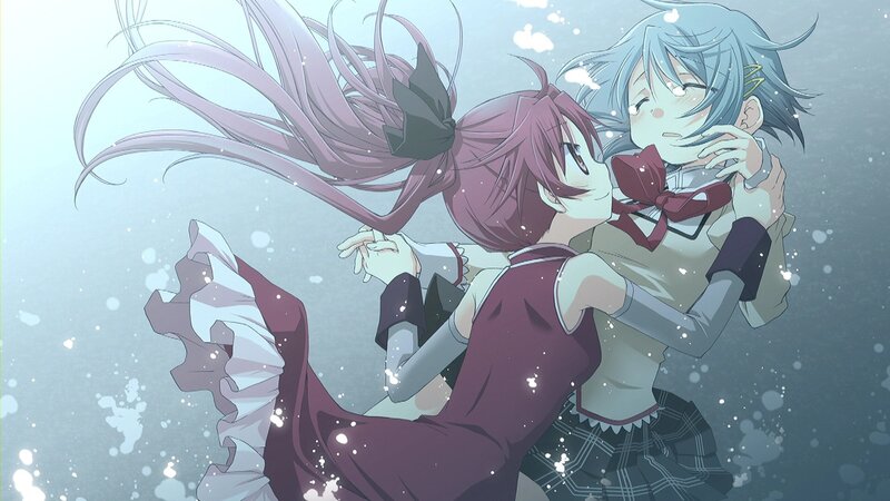 anime girls embracing underwater