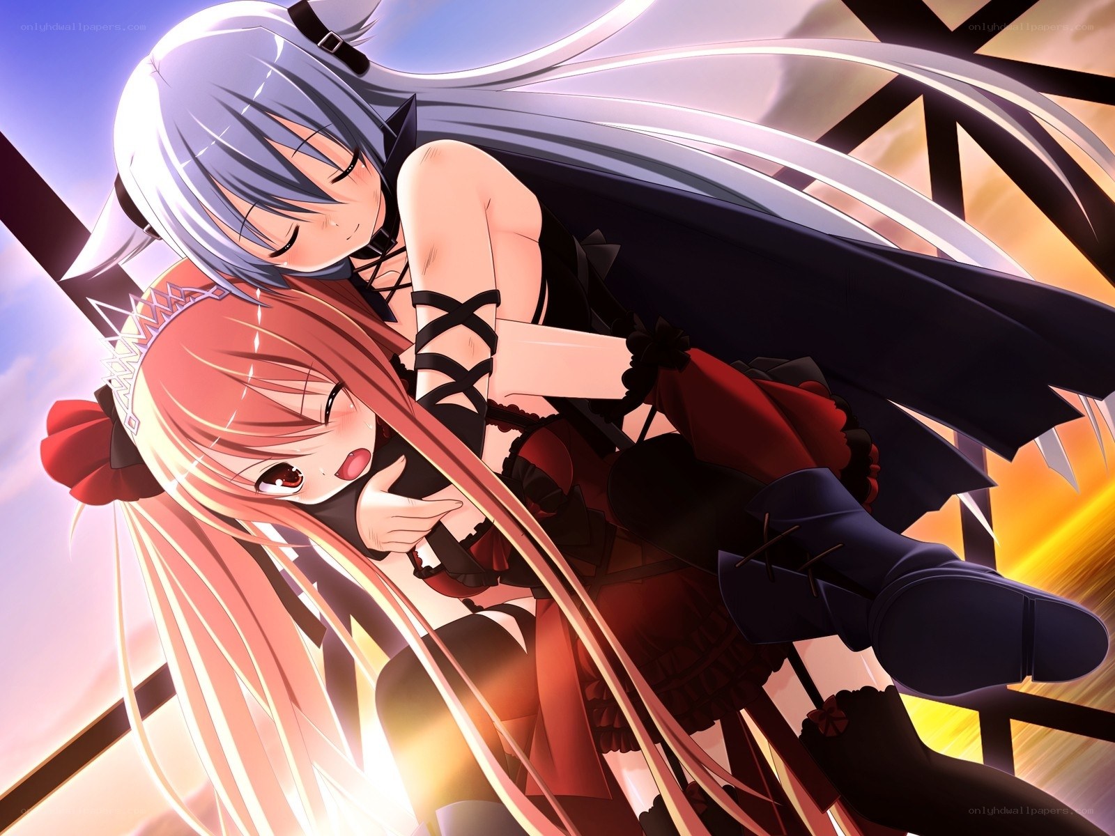 Anime girls embracing