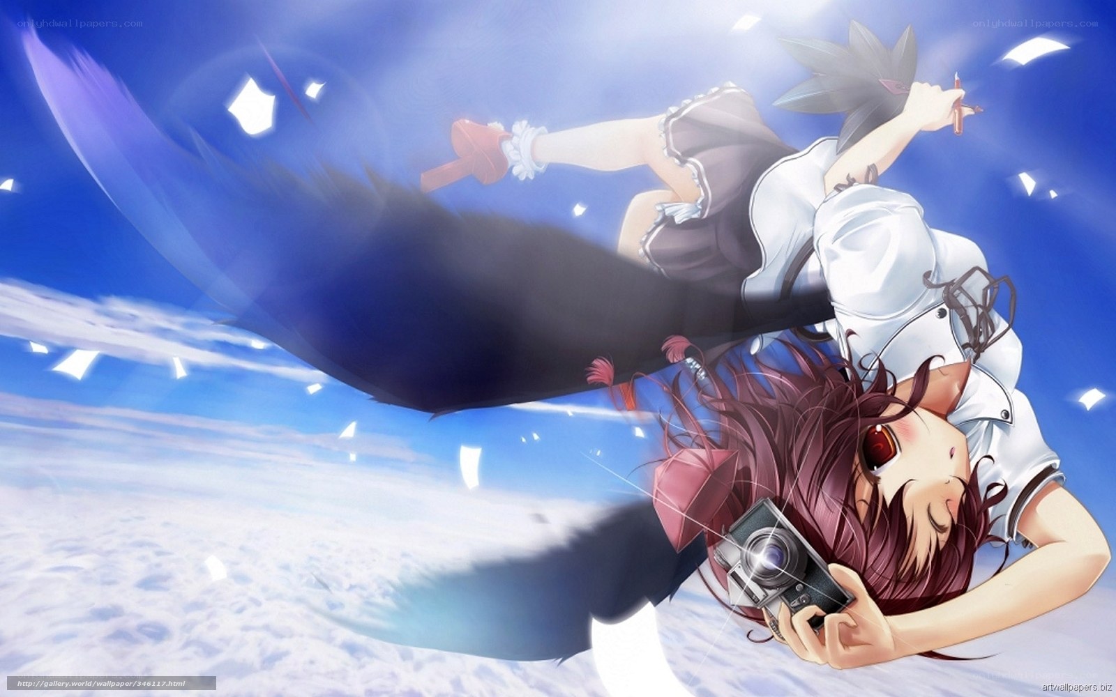 Anime girls falling through sky