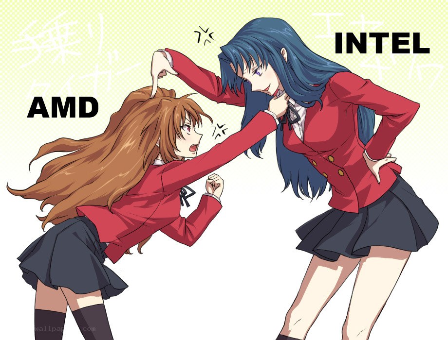 Anime girls fighting with AMD and Intel