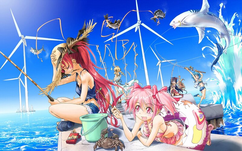 Anime girls fishing at sea