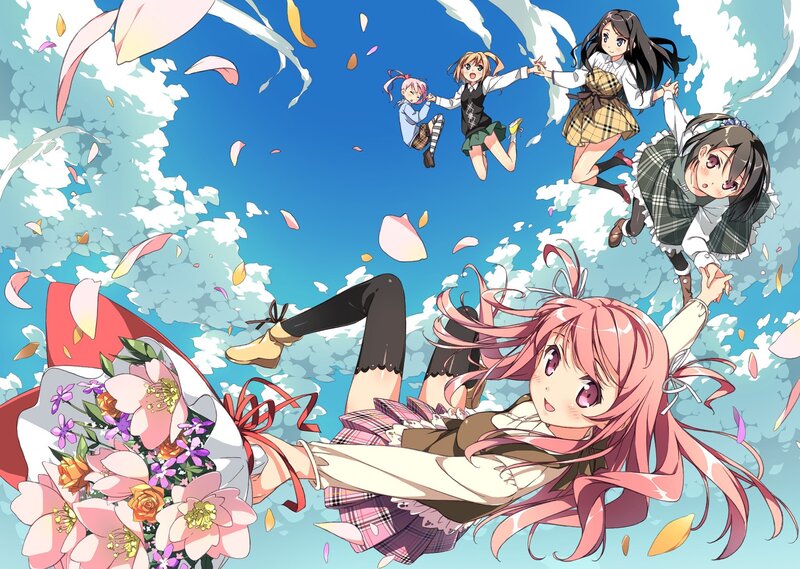Anime girls floating in sky