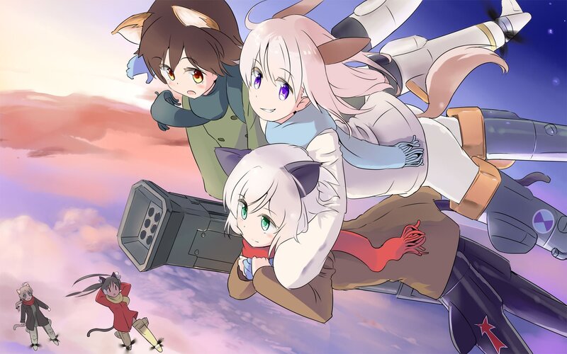 anime girls flying with aircraft