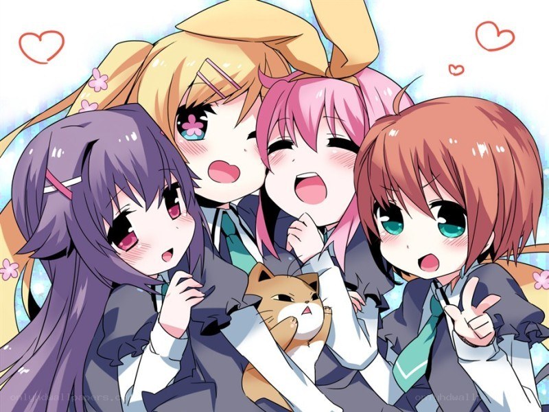 anime girls group hug