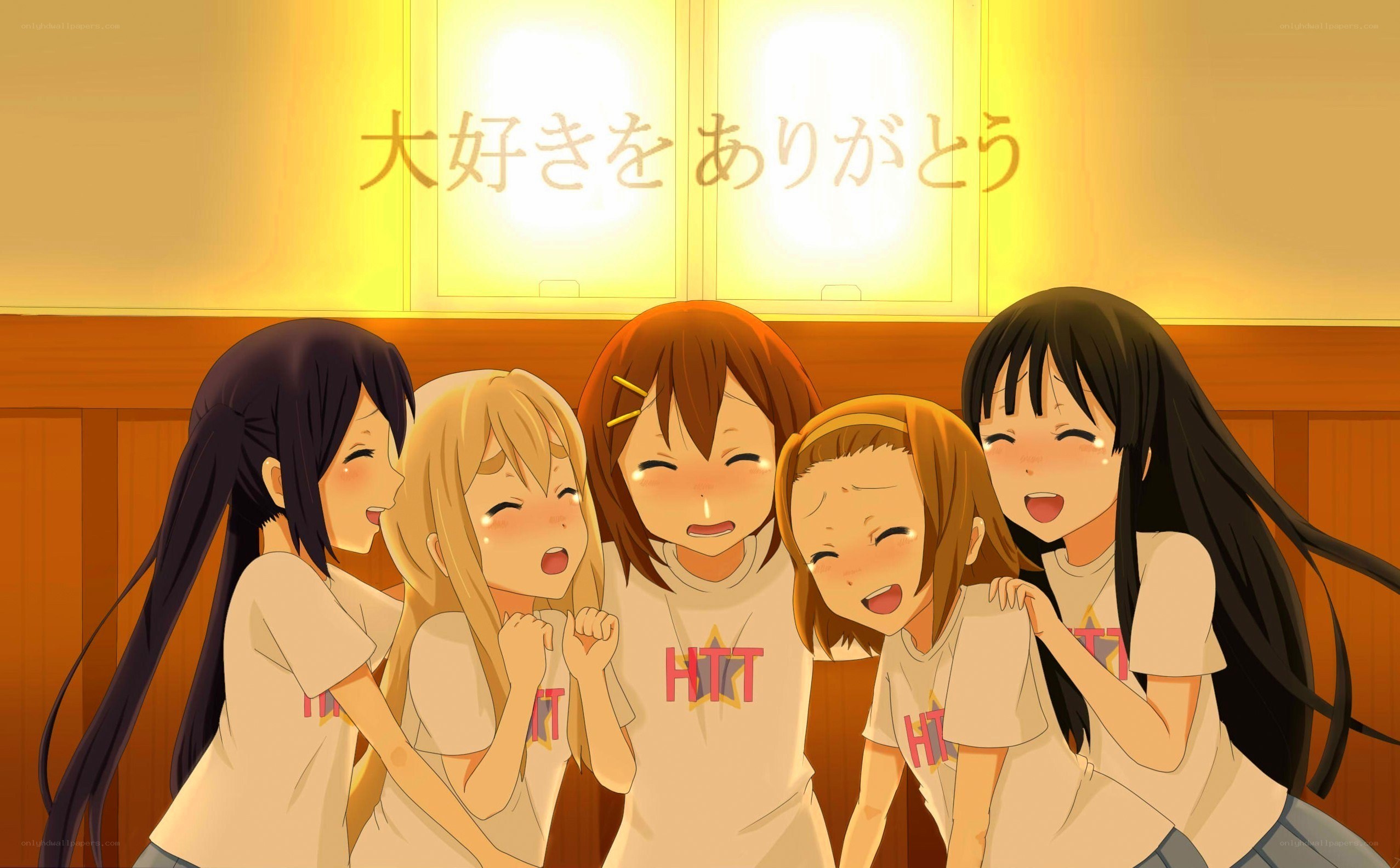 anime girls group hug