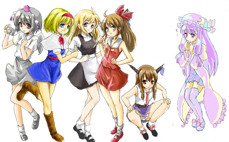 anime girls group illustration