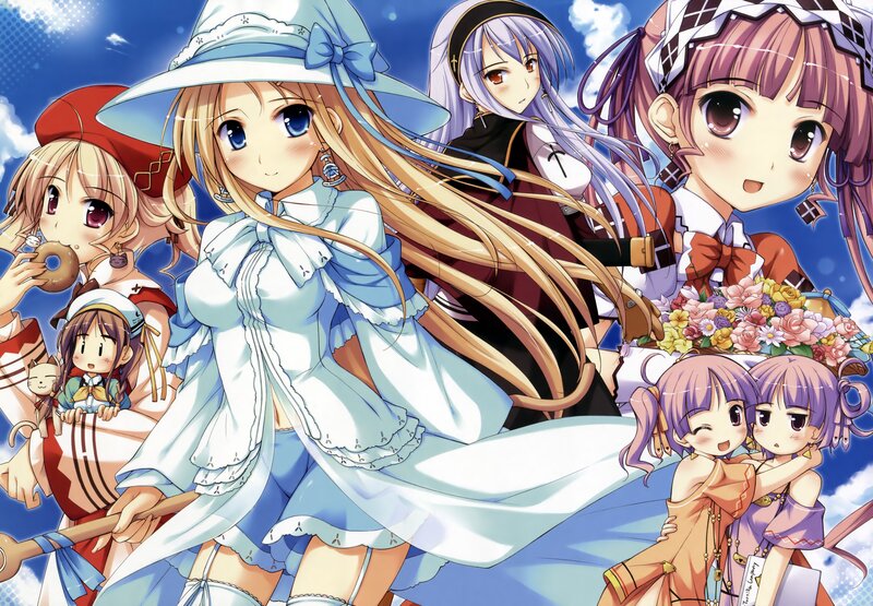 anime girls group illustration