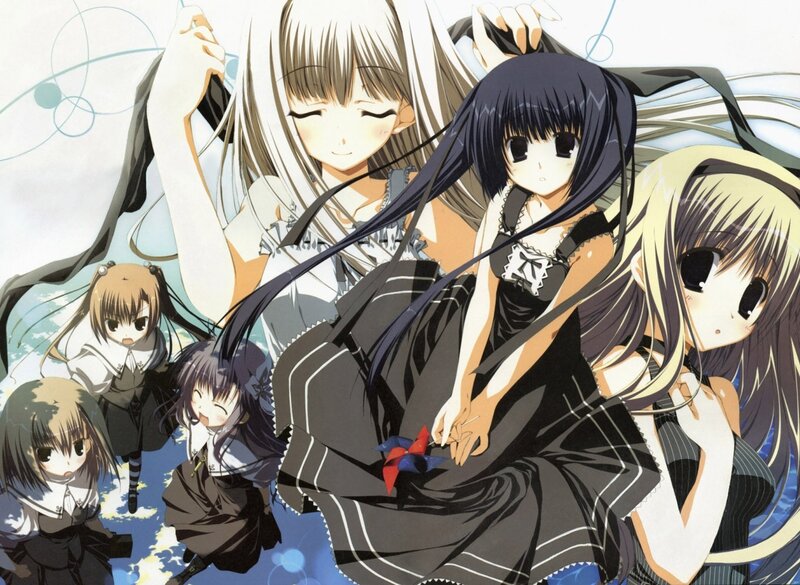 anime girls group illustration