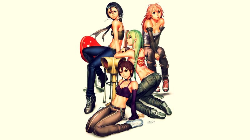 anime girls group illustration