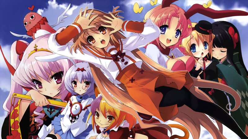anime girls group illustration