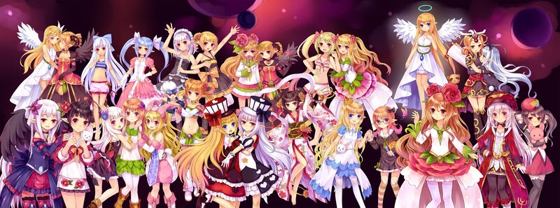 Anime girls group illustration
