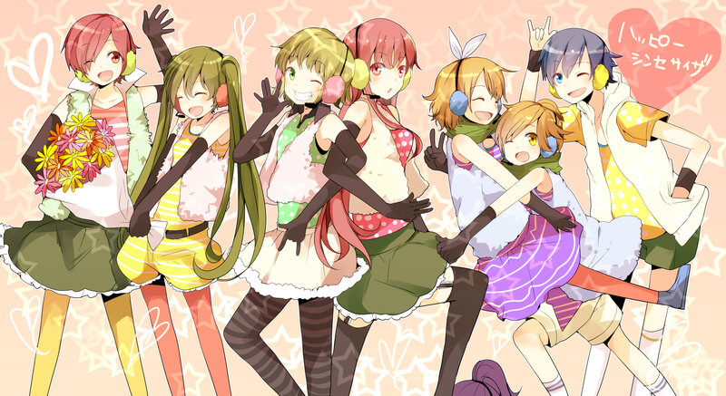 Anime Girls Group — Pink, Cheerful, Flowers