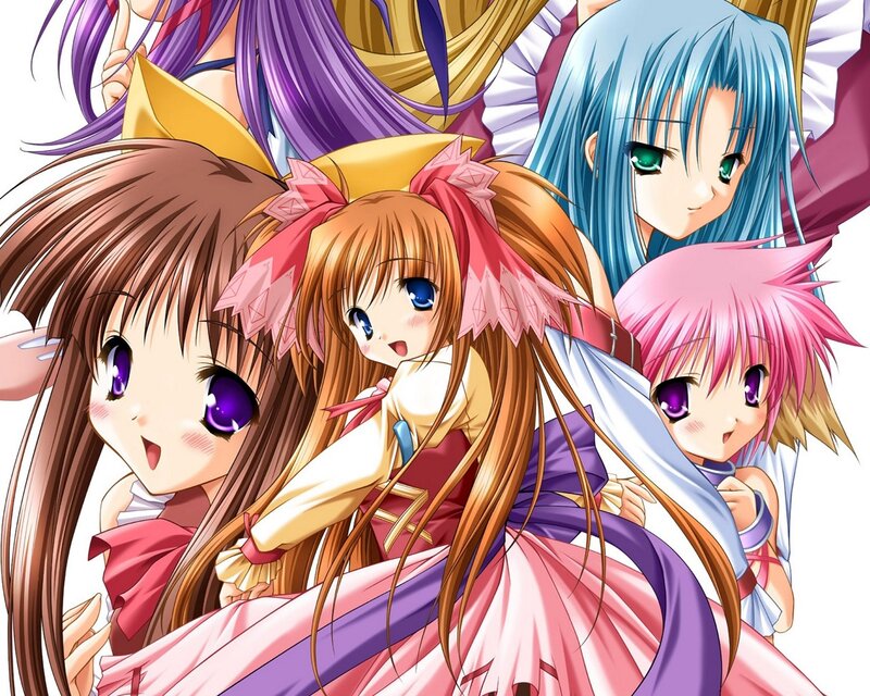 Anime Girls Group — Pink, Cheerful, Long Hair