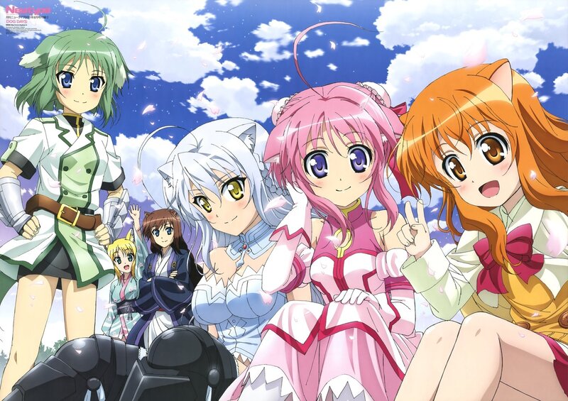 Anime Girls Group — Pink, Cheerful, Spring, Cat Ears, Sakura Petals